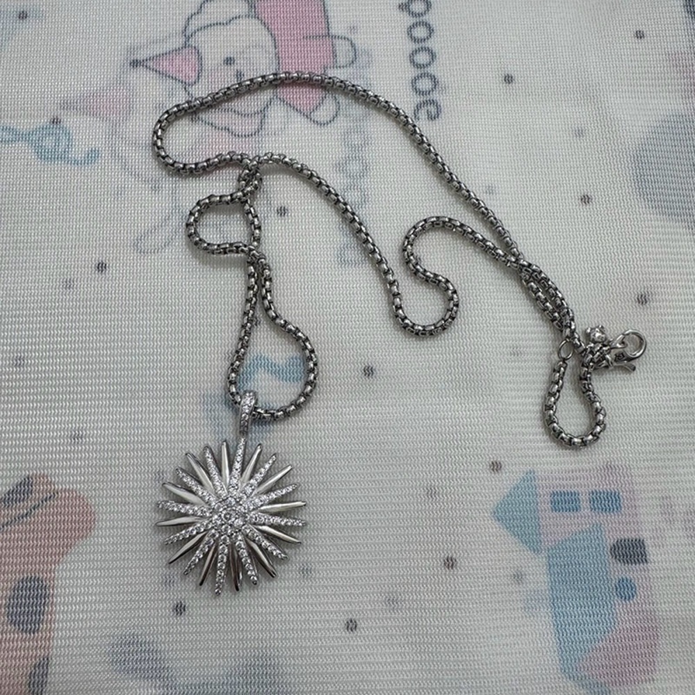 David Yurman Sterling Silver Radial Star Diamond Necklace - Picture 5 of 5